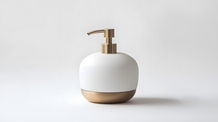 Obraz premium Minimalist Soap Dispenser: A simple, white soap dispenser with a clean design, centered on a white background, with soft lighting to enhance its form. 