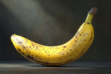 3D render of a fresh, ripe banana with a realistic sheen and detailed peel