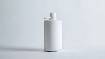 Minimalist Soap Dispenser: A simple, white soap dispenser with a clean design, centered on a white background, with soft lighting to enhance its form.
