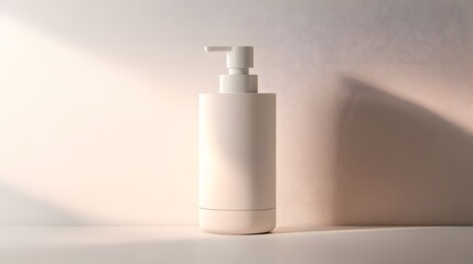 Minimalist Soap Dispenser: A simple, white soap dispenser with a clean design, centered on a white background, with soft lighting to enhance its form.
