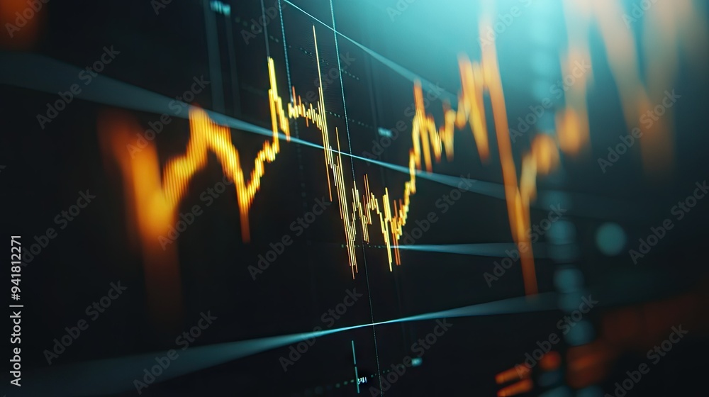 Poster close-up of a gold trading chart with highlighted trend lines and price alerts on a high-resolution 