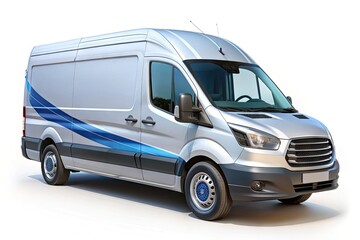 Naklejka premium Modern Courier Van: Sleek, Metallic, White, Blue, Futuristic