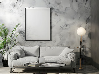 "Picture frame in luxury room, painted with gray effect, delicate, simple" - Mockup, art, photo frame, minimalist, interior design