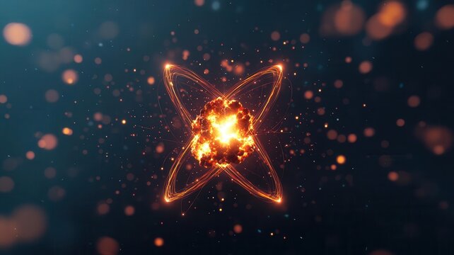 A photorealistic view of a split uranium atom releasing energy with glowing particles and intense light, hyper-resolution, illustrating the process of nuclear fission
