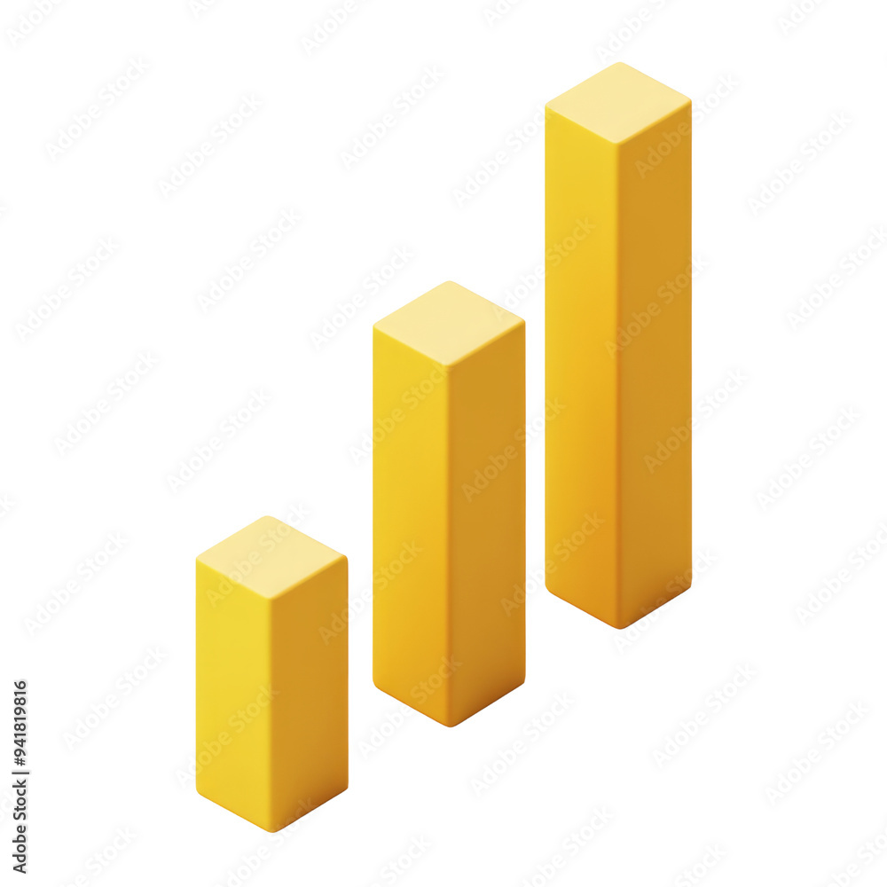 Poster yellow graph 3d render icon isolated on transparent background cutout