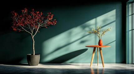   A pot placed on a wooden table beside another pot on the same table