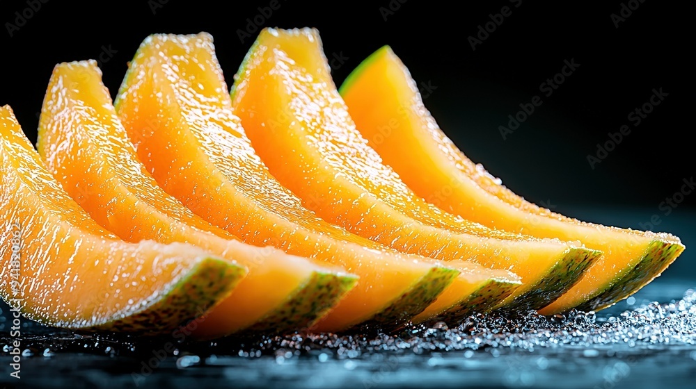 Wall mural a pile of sliced oranges sits atop a black countertop next to a mound of sugar on a nearby table