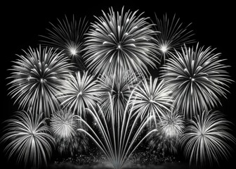 Monochromatic Fireworks Symphony: Fireworks burst into monochrome patterns, creating a sophisticated and minimalist display.