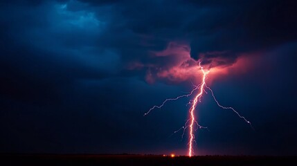 Fototapeta premium A dramatic lightning storm at night, with bolts of lightning illuminating the sky and thunder rumbling in the distance