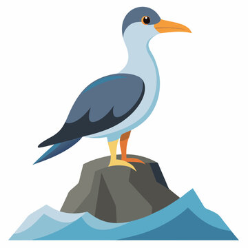 recommend clip art: Perched seabird on rocky silhouette vector illustration