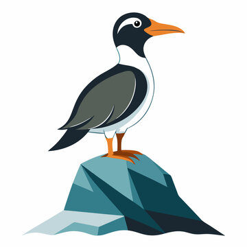 recommend clip art: Perched seabird on rocky silhouette vector illustration