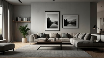 modern home space, clean minimalist interior, frame mockup, 3d rendering 4k