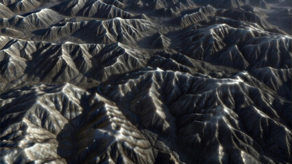 Aerial View of Dark Rocky Mountains Covered with Snow Texture Background