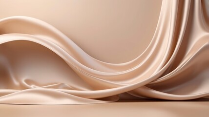 Obraz premium Pastel beige satin silk wave background, soft texture for product display or text 