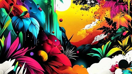 Vibrant Mandarin Pop Art: Whimsical Graffiti Inspired Illustrations in Ultra HD Resolution