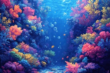 Fototapeta premium A vibrant underwater scene showcasing colorful coral reefs and fish