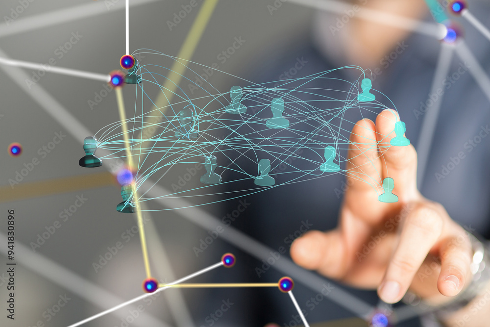 Fototapete Global network. Blockchain. 3D illustration. Neural networks and artificial intelligence. Abstract