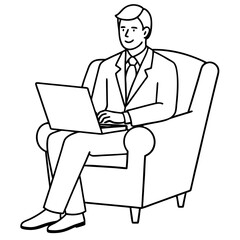 Businessman in Armchair with Laptop Vector