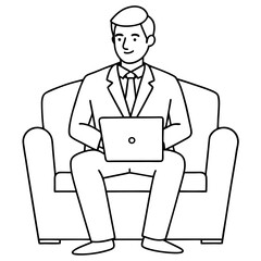 Businessman in Armchair with Laptop Vector