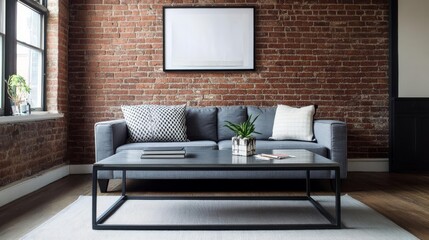 Industrial loft with a metal-framed coffee table and reclaimed wood accents, vintage charm, urban style