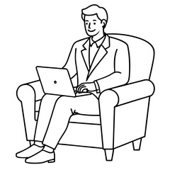 Businessman in Armchair with Laptop Vector