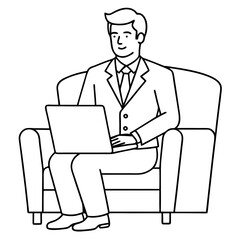 Businessman in Armchair with Laptop Vector