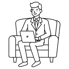 Businessman in Armchair with Laptop Vector