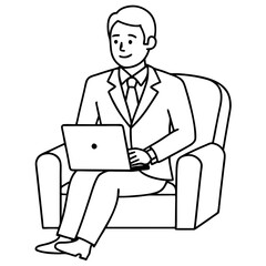 Businessman in Armchair with Laptop Vector