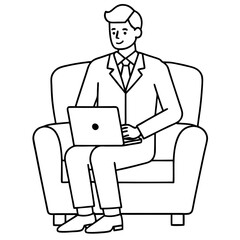 Businessman in Armchair with Laptop Vector