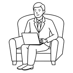 Businessman in Armchair with Laptop Vector