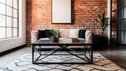 Industrial loft with a metal-framed coffee table and reclaimed wood accents, vintage charm, urban style