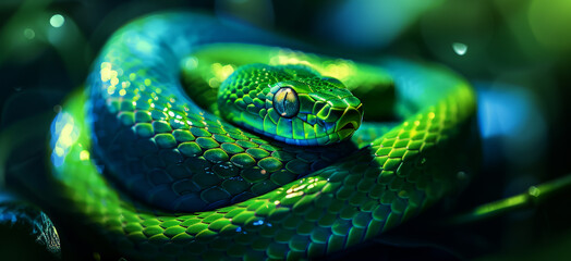Fototapeta premium green snake on a branch 