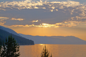 Sunset time at the lake Baikal