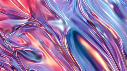 Holographic chrome gradient waves abstract background.