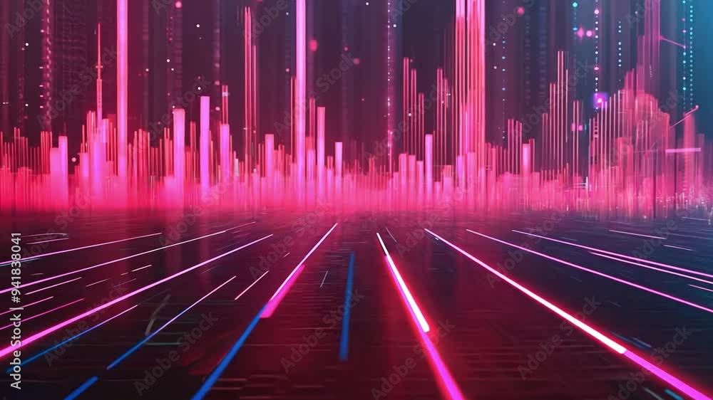 Aufkleber bright, colorful lines and waves pulse in a digital display, creating an energetic atmosphere in a m