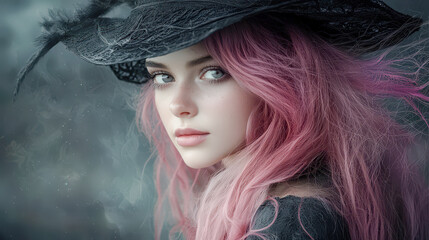 Mystical Halloween Charm Enigmatic Witches in Gothic Attire Embracing the Magic of the Season with Their Intense Gazes and Spellbinding Auras Capturing the Essence of Halloween