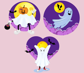 Spooky, funny  ghost against the background of the moon for Halloween 
