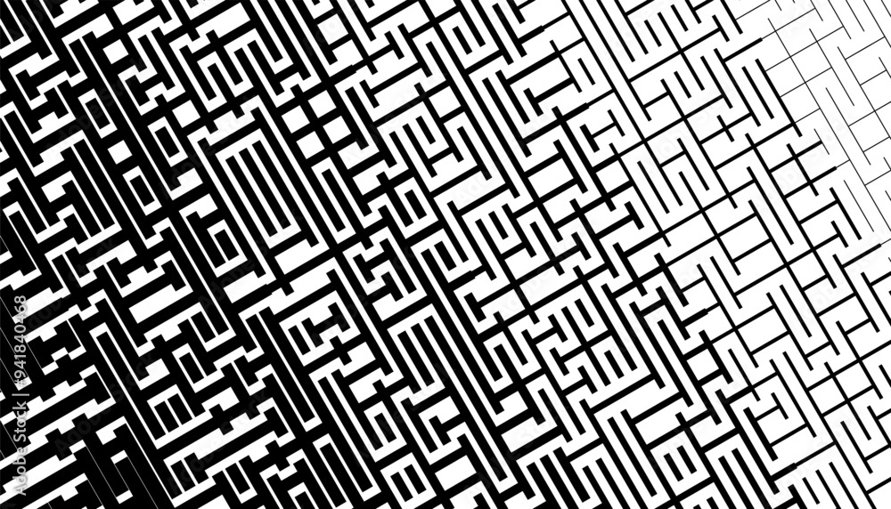 Poster smooth transition of maze pattern. black isolated on white background. modern and sporty design elem