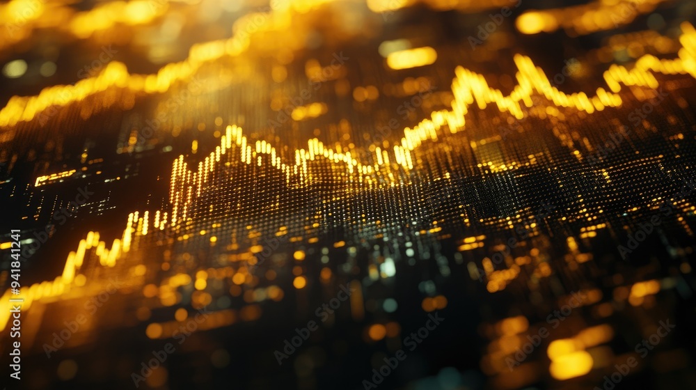 Poster close-up of a trading dashboard featuring a gold price graph with dynamic changes and historical dat