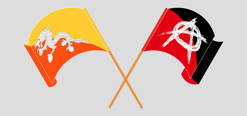 Crossed and waving flags of Bhutan and Anarchy