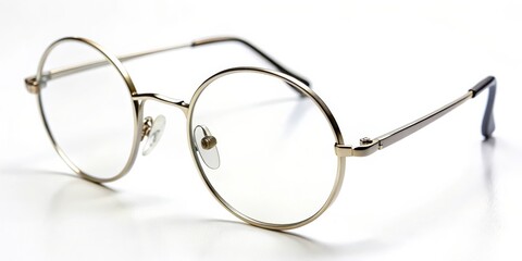 Fototapeta premium Gold-Rimmed Round Glasses on White Background, glasses, eyewear, fashion, accessory