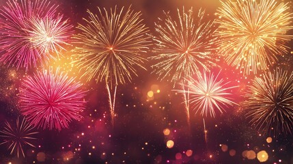 Naklejka premium Colorful fireworks bursting in the night sky, creating a festive atmosphere.