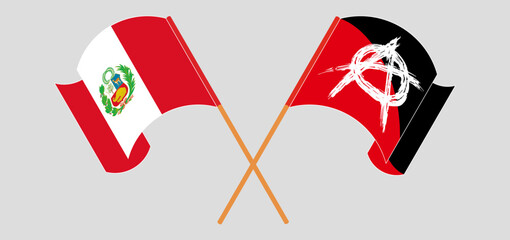 Crossed and waving flags of Peru and Anarchy