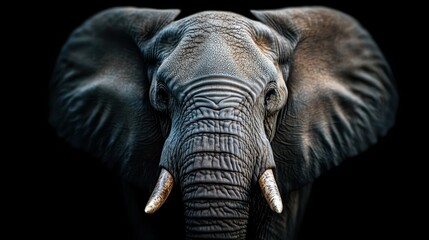 Fototapeta premium A striking close-up portrait of an elephant showcasing its detailed and rugged skin texture, highlighting the majesty and strength of this magnificent animal.