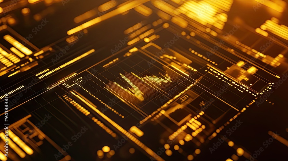 Poster close-up of an investment dashboard displaying a gold price chart with real-time updates and analyti