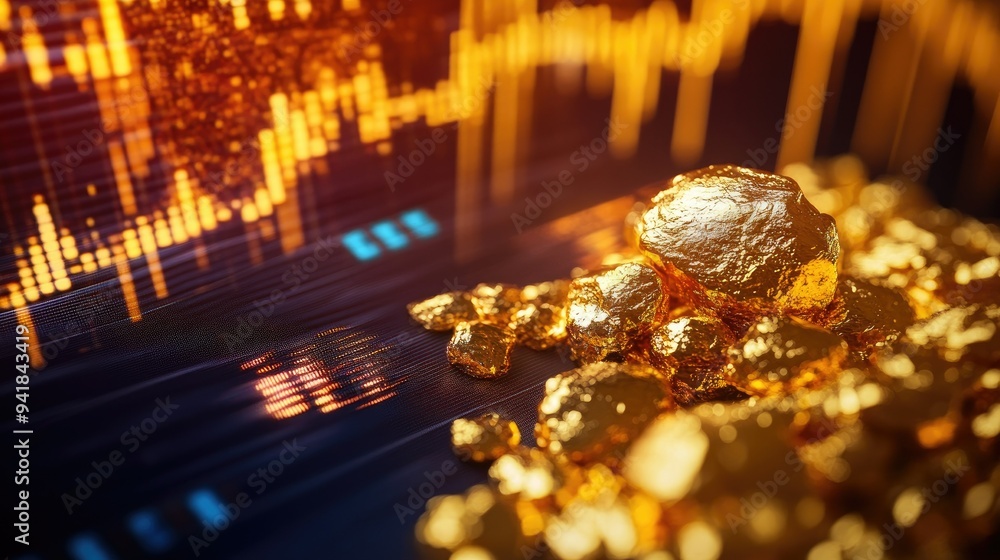 Poster close-up of an investment dashboard displaying a gold price chart with real-time updates and analyti