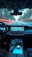 A luxury autonomous car featuring an AI-powered interface, showcasing sleek design and advanced technology for a premium driving experience