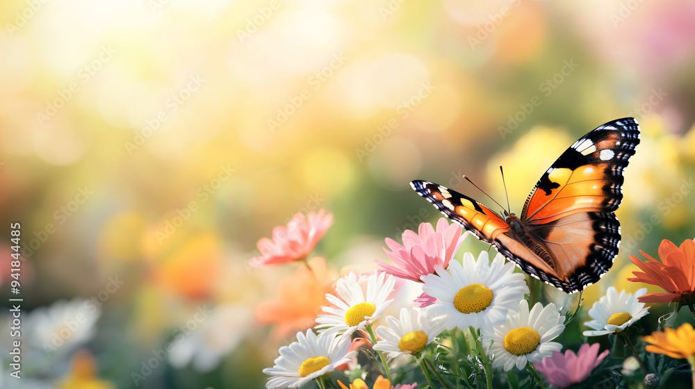 Sticker butterfly on flowers.