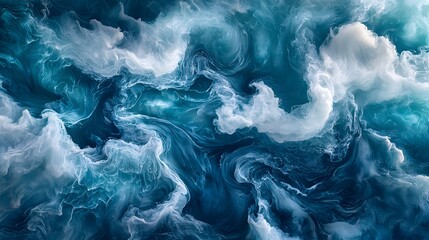 Obraz premium Abstract swirling ocean waves in vibrant blues and whites.