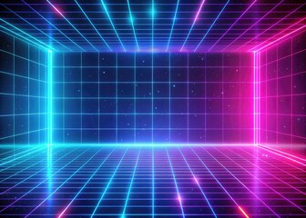 Fototapeta premium Neon Vaporwave Grid: Pink and blue neon lights, retro style, digital